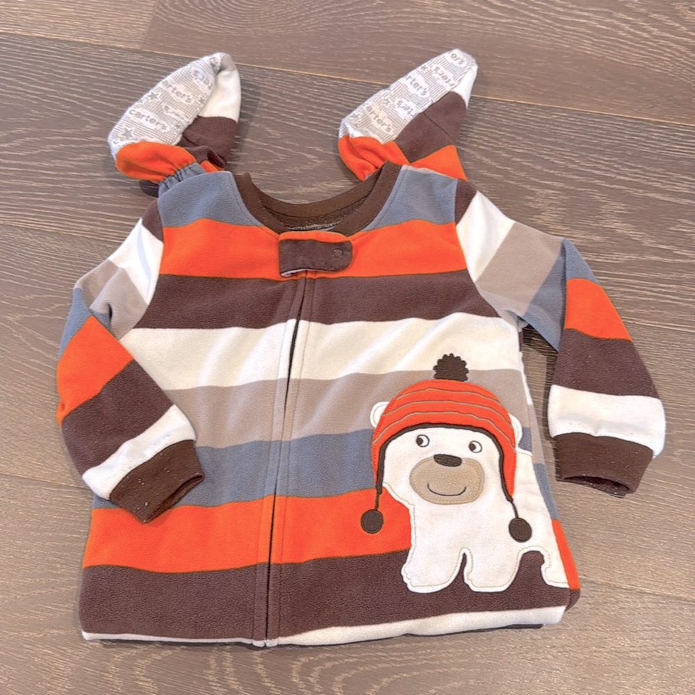 CARTERS 2T footed pajama striped sleeper with polar bear. Great condition.